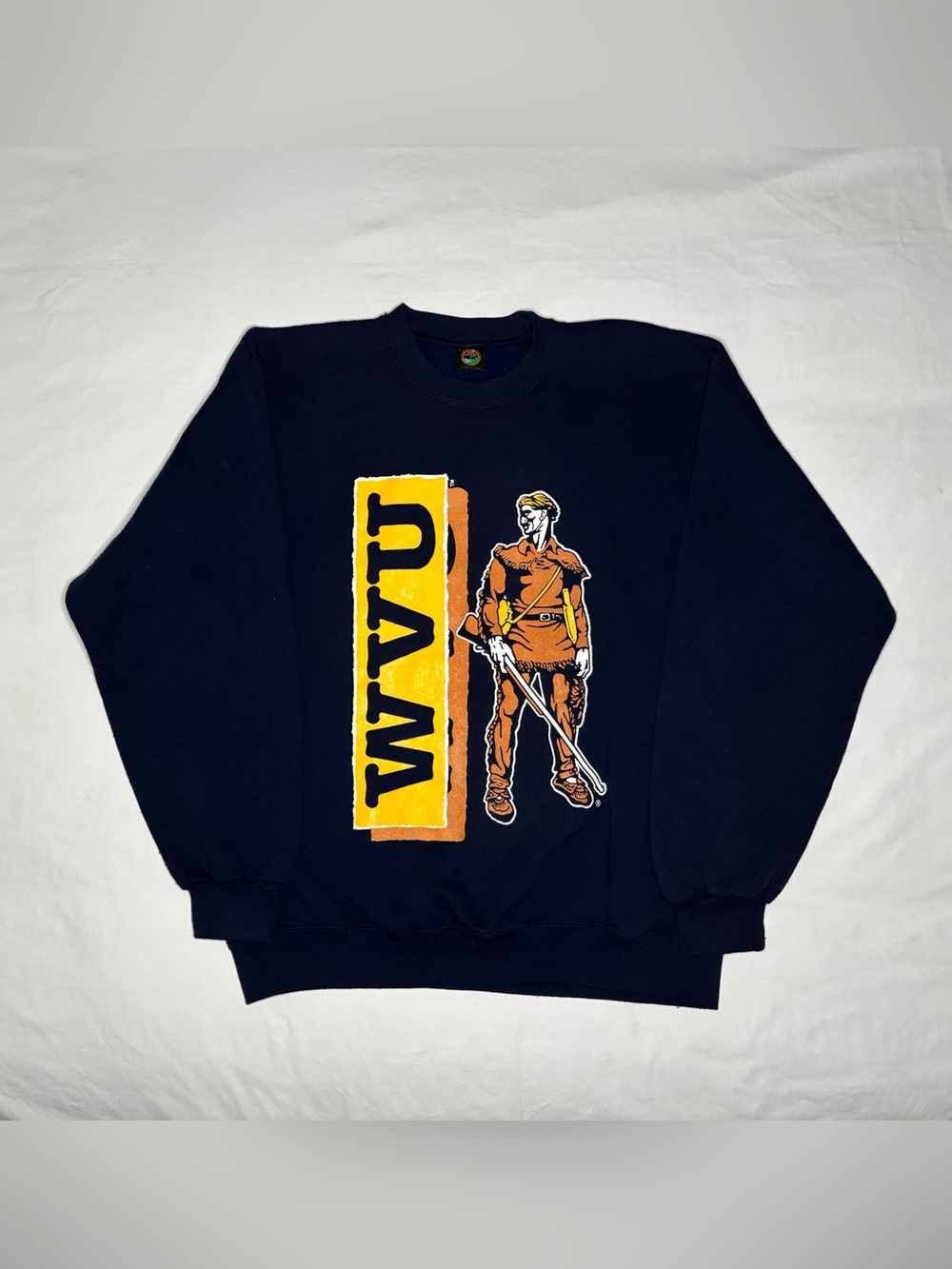 VTG WVU Mountaineers Crewneck Sweatshirt West Virginia Navy Blue USA Size L